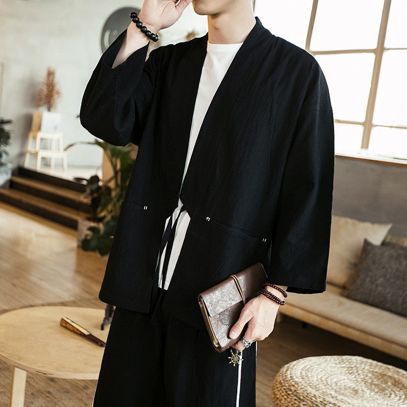 Men's Cotton Tie-Front Kimono-Style Jacket - product view 1