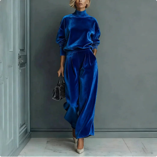 Women's zip-neck top and wide-leg pants set