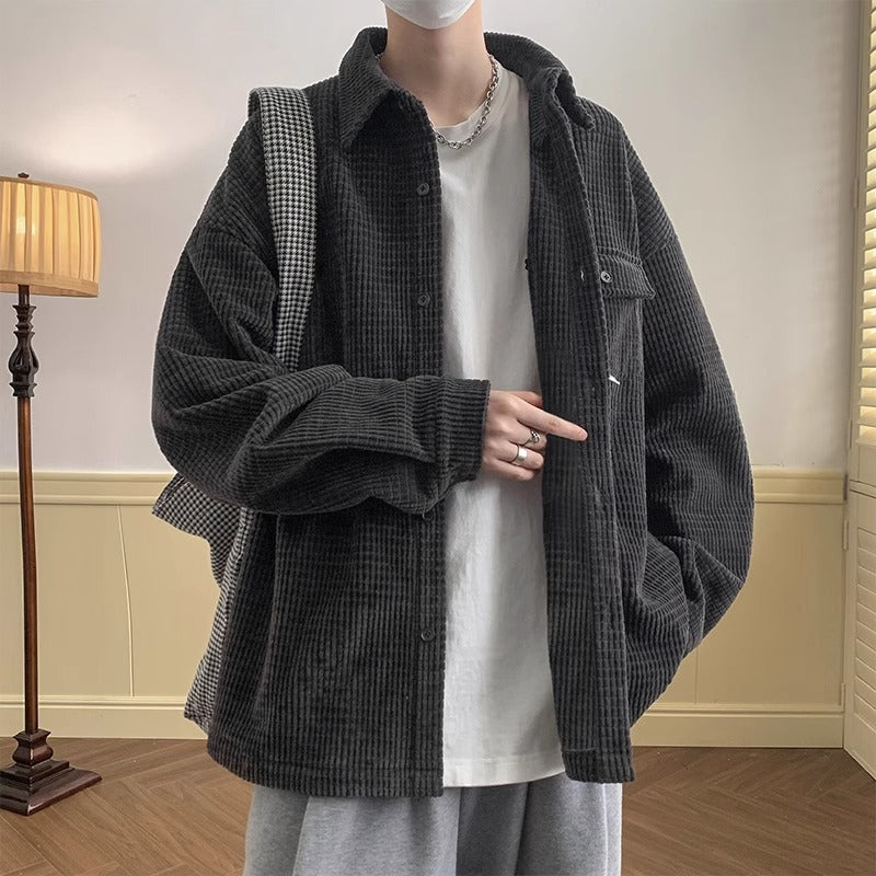 Men's Relaxed Corduroy Shirt Jacket, Black - product view 1