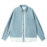 Mens Fake Two Piece Patchwork Denim Jacket Top