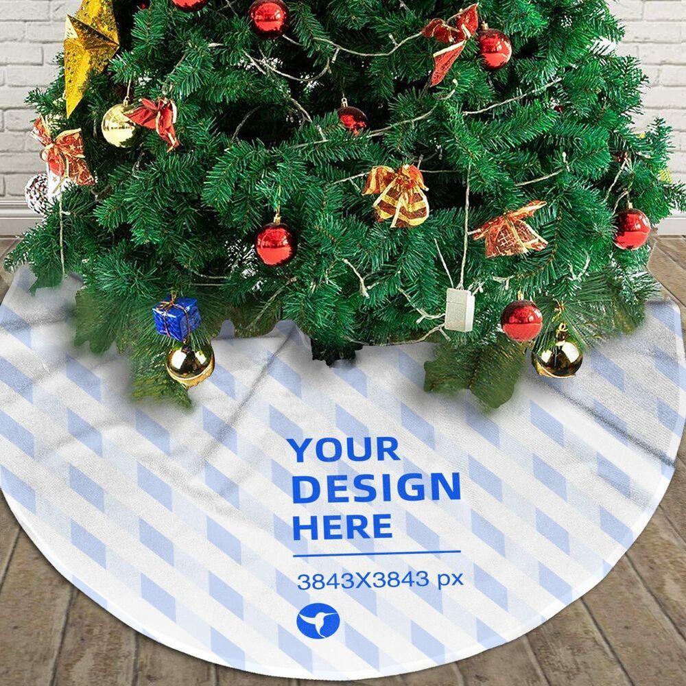 Round light blue-and-white flannel tree skirt for Christmas under the tree