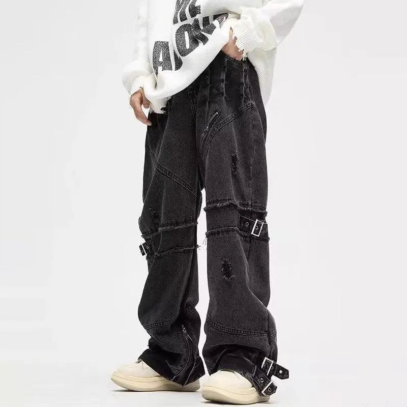 Vintage Distressed Straight Loose Pants - WOMONA.COM
