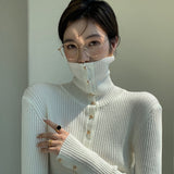 Women's High Collar Slim Knit Pullover Sweater - WOMONA.COM