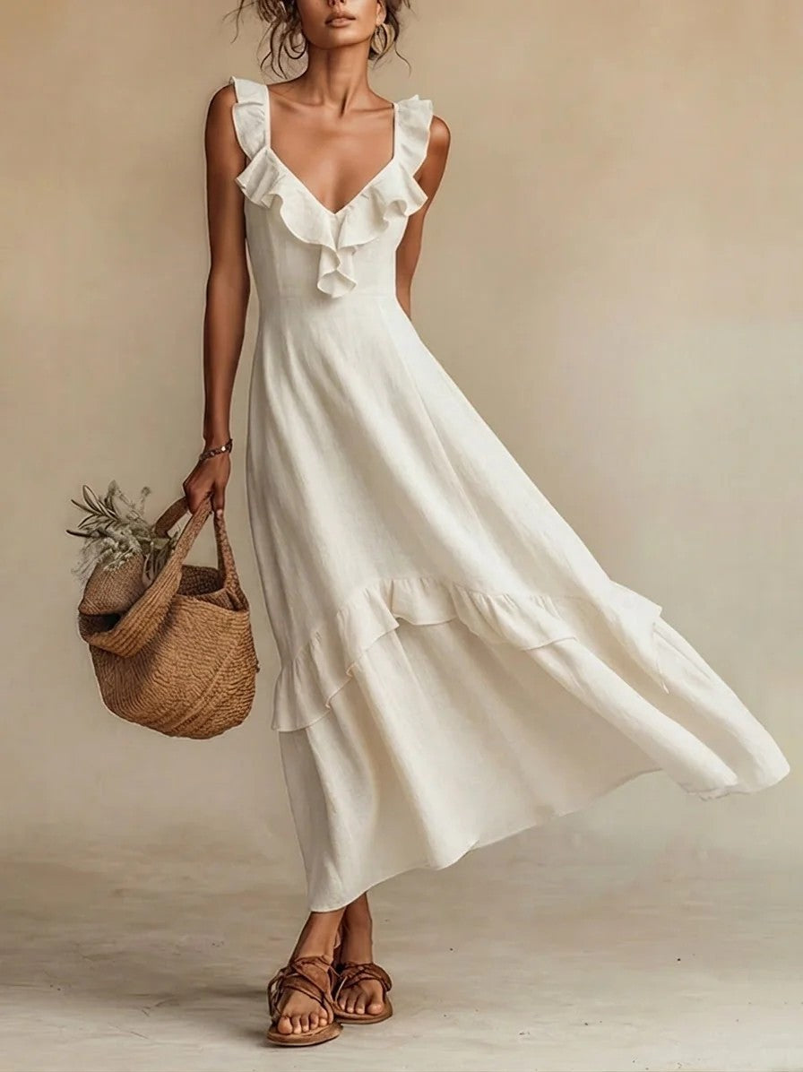 Women's ruffle-trim strappy maxi dress