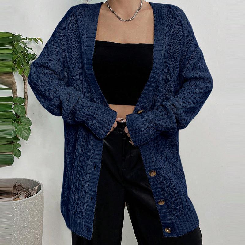 Sweater Coat Loose Twisted V-neck - WOMONA.COM