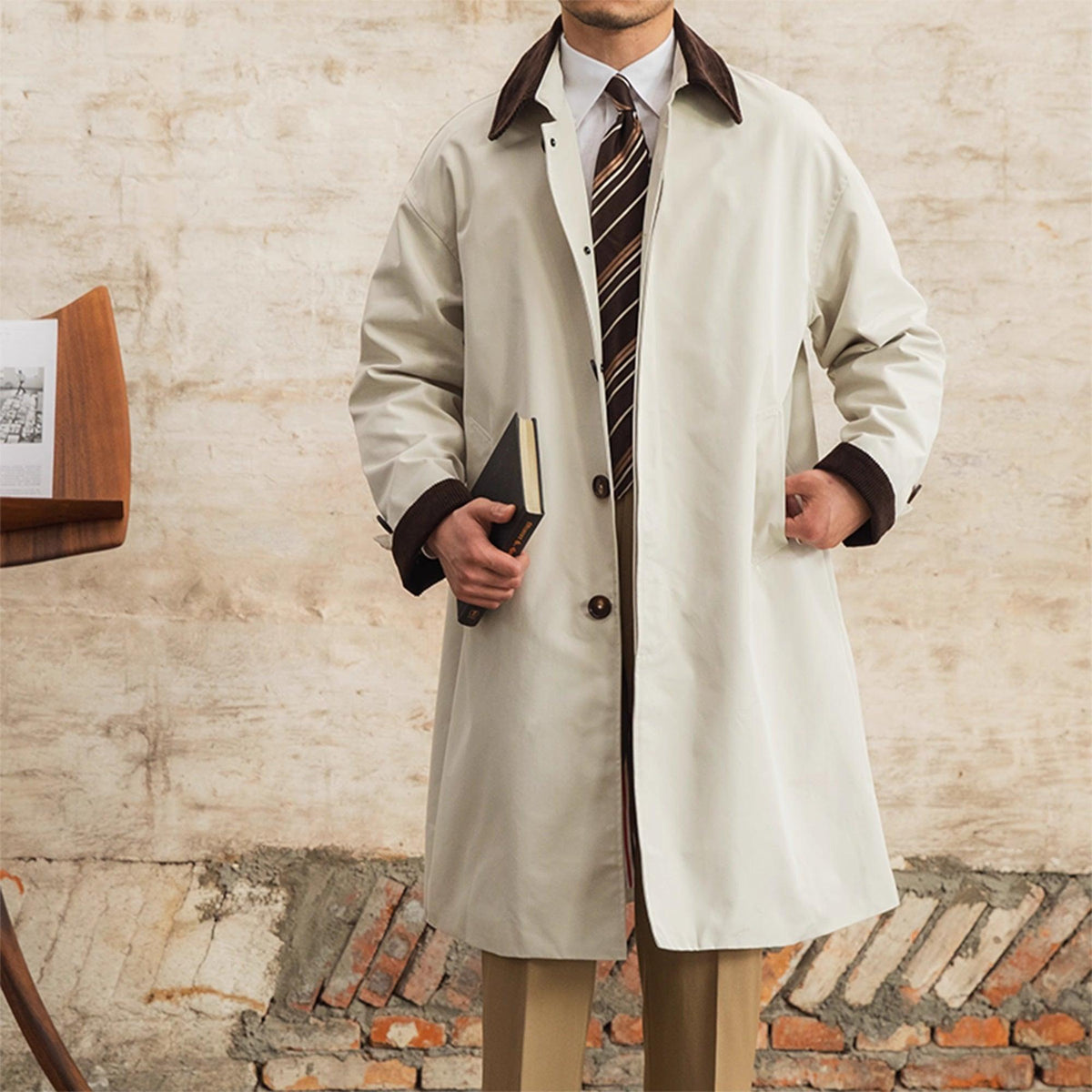 Medium Length Spliced Corduroy Windbreaker For Men - WOMONA.COM