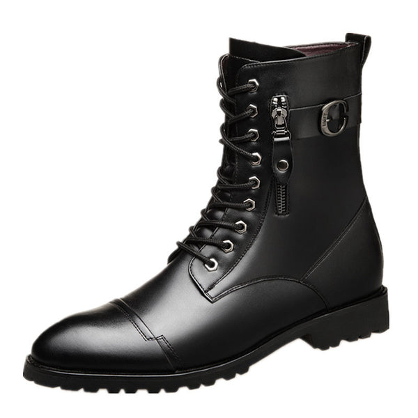 Youth Fashion Martin Boots British High Tube Cotton Leather Boots Men - WOMONA.COM