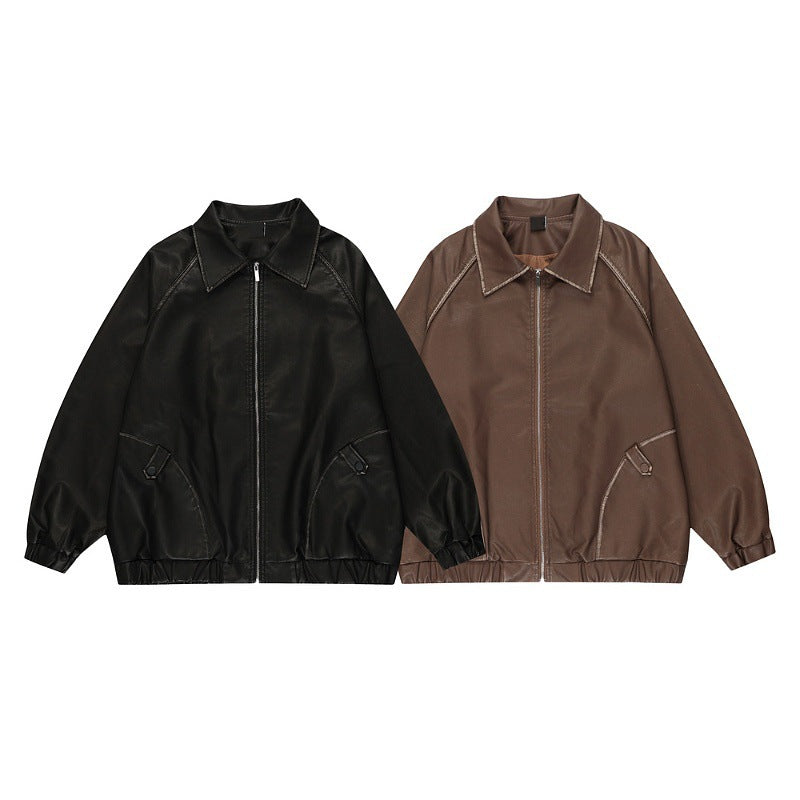 Men's PU Maillard Leather Coat - WOMONA.COM