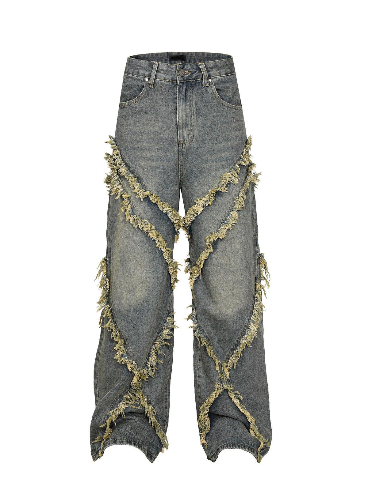 Burrs Tassels Patchwork Design Wide Leg Jeans - WOMONA.COM