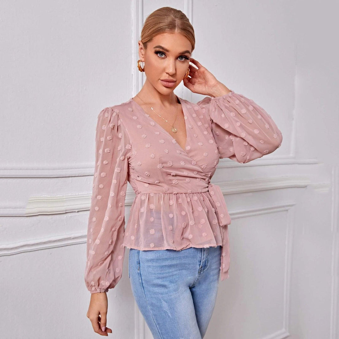 V-neck Slim-fit Light Mature Blouse Women - WOMONA.COM