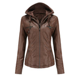 Detachable Two-piece Hooded Leather Jacket - WOMONA.COM