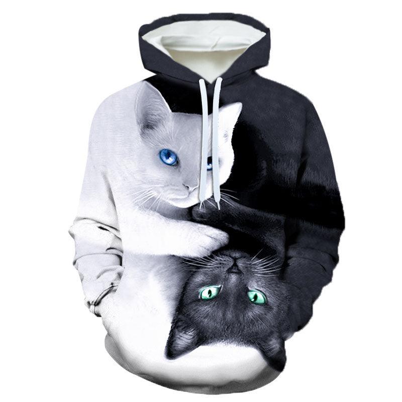 Star Couple Cat 3D Sweater Casual Round Neck Hoodie - WOMONA.COM