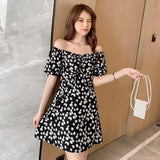 Slim-fit Off-shoulder Floral Dress - WOMONA.COM