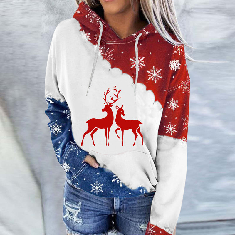 Snowman Print Crew Neck Hoodie Long Sleeve Sweatshirt - WOMONA.COM