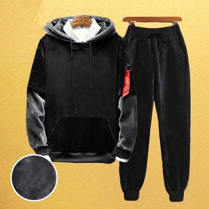 Gold Velvet Fleece-lined Two-piece Suit - WOMONA.COM