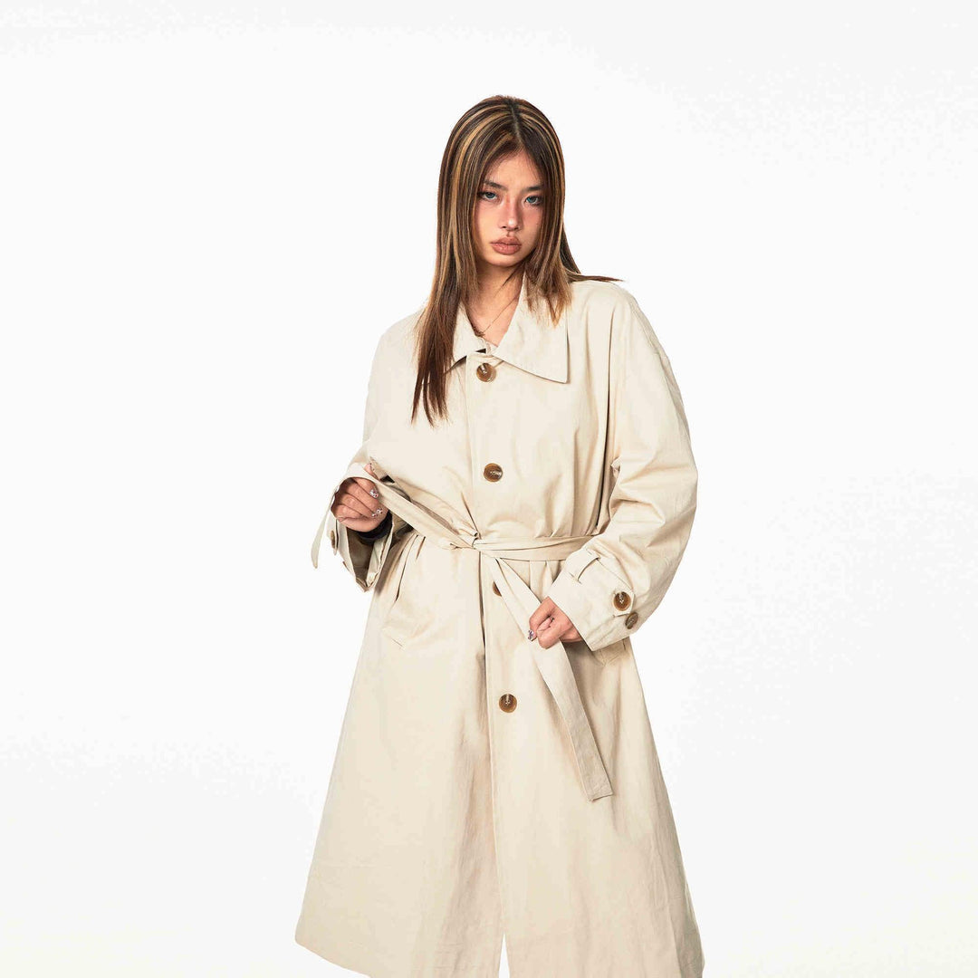 Women's Vintage Single-Breasted Belted Long Trench