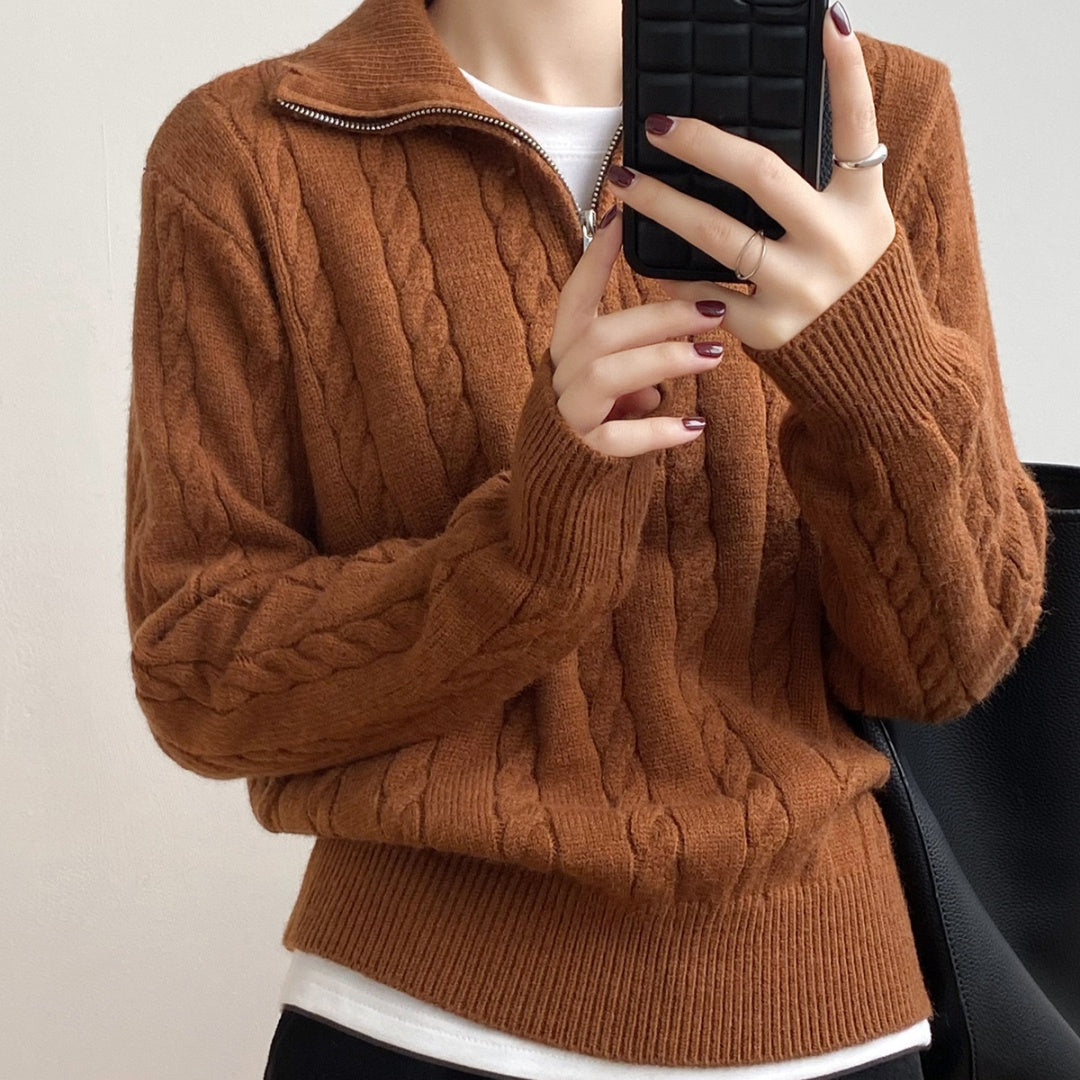 Women's One-Size Cable-Knit Half-Zip Sweater - product view 1