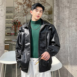 Mens Fashion Lapel Short Biker Leather Jacket - WOMONA.COM