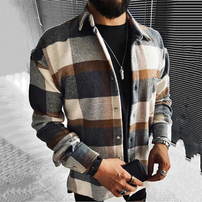 Men's colorblock plaid overshirt jacket
