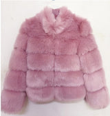 Fox Fur Slimming Stand Collar Splicing Coat - WOMONA.COM