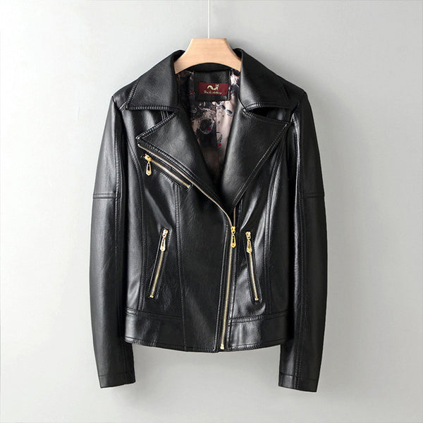 Ladies Motorcycle Leather Jacket Thin Zip - WOMONA.COM