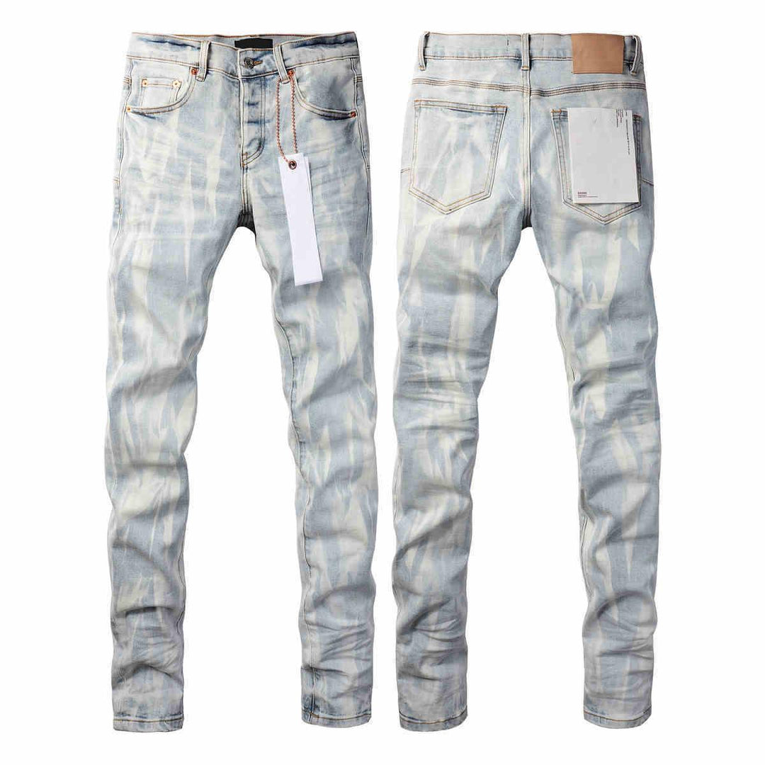 Light wash slim-fit stretch skinny jeans, distressed finish, stitched pockets, waist tag.
