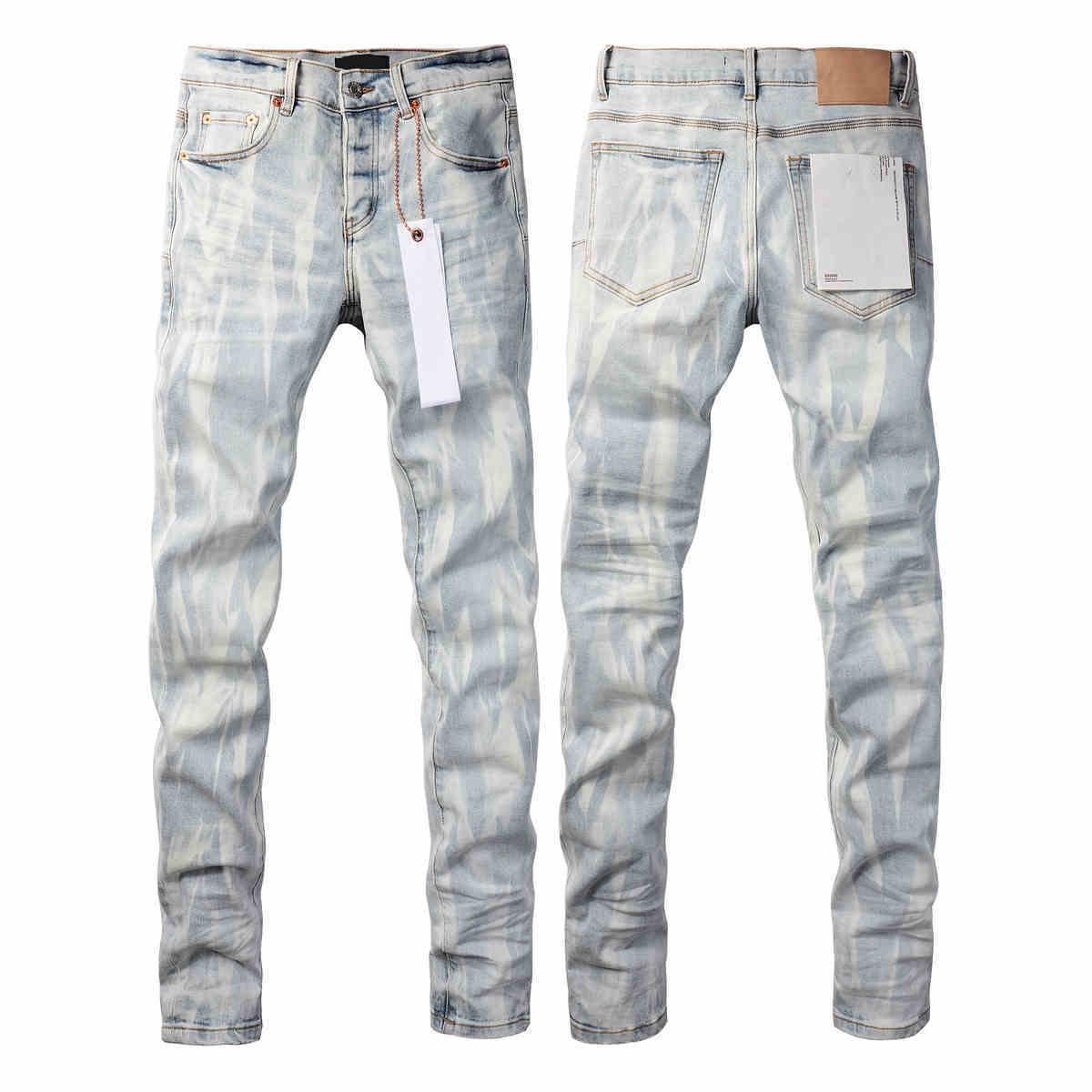 Light wash slim-fit stretch skinny jeans, distressed texture, front and back views with tag.