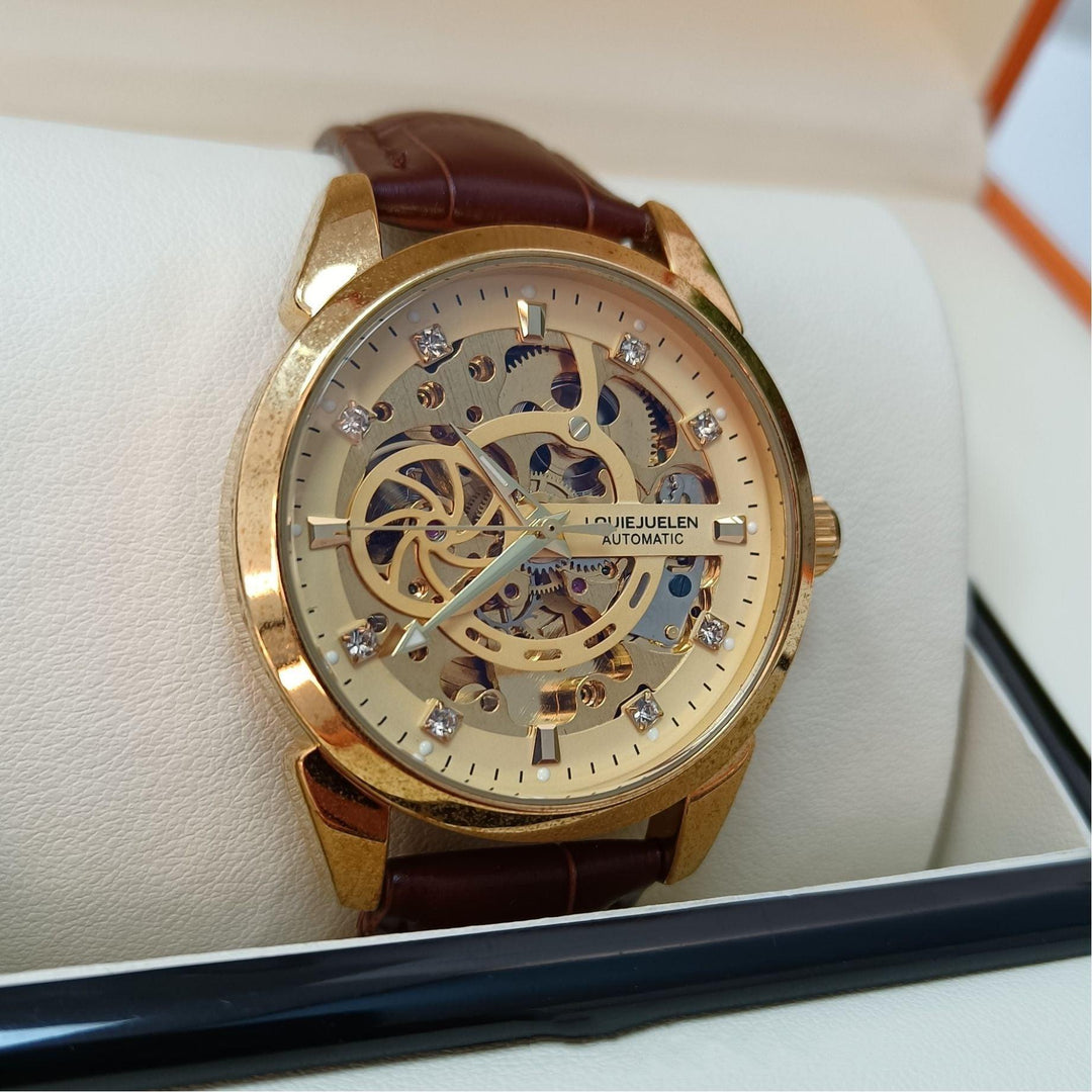 Hollow Men's Leather Belt Mechanical Watch Waterproof - WOMONA.COM