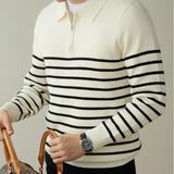 Half Zipper Striped Business Casual Sweater - WOMONA.COM