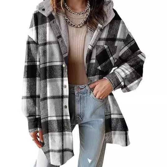 Women Flannel Plaid Jacket Long Sleeve Autumn