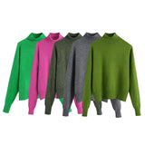 Solid Color Loose Pullover Sweater - WOMONA.COM