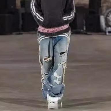 Washed Profile Jeans With Two Bars - WOMONA.COM