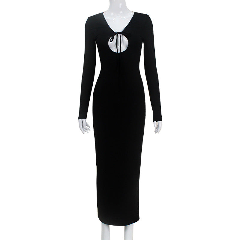 U-neck Backless Long Sleeve Sheath Sexy Trendy Length Dress - WOMONA.COM