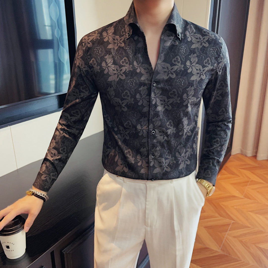 Men's Floral Print Long-Sleeve Shirt
