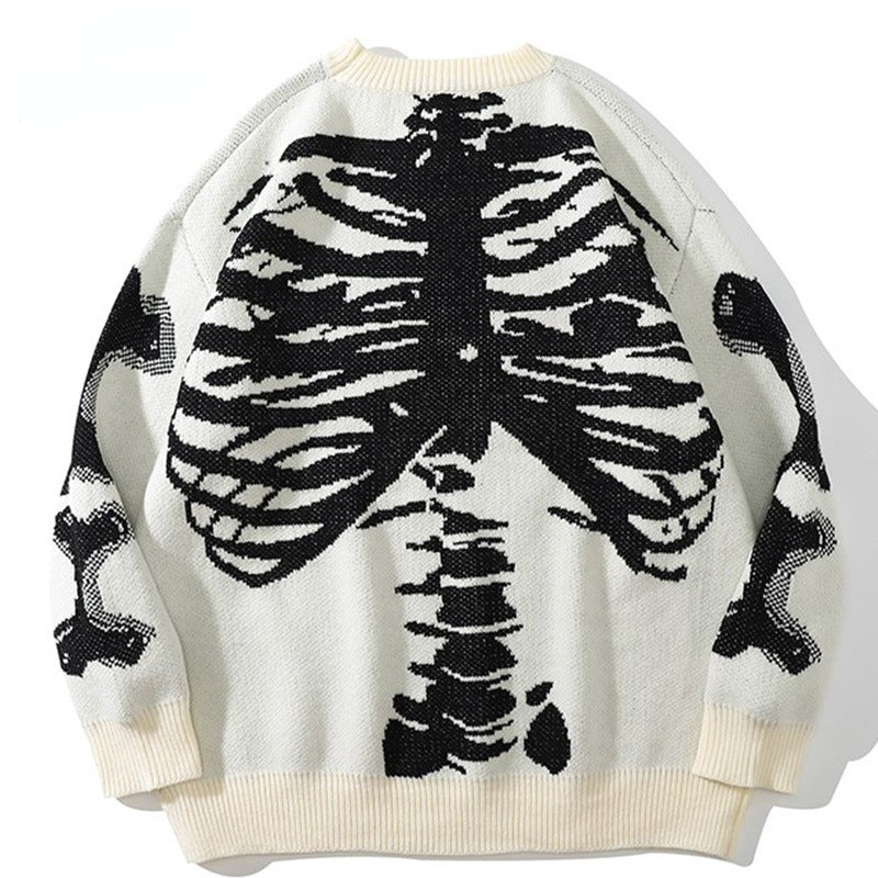 Skull Round Neck Long Sleeve Fashion Sweater - WOMONA.COM