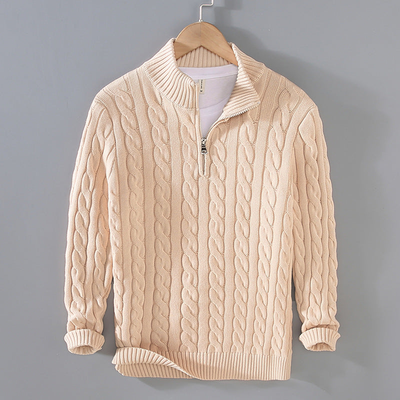 Men's Cable-Knit Zip-Neck Sweater & Outfit Options, Apricot - product view 1