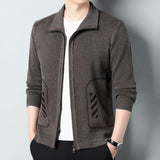 Solid Color Knitted Cardigan For Men