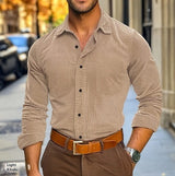 Men's Button Leisure Corduroy Shirt Long Sleeve Solid Color Polo Collar