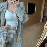 Retro Niche Design Printed Crumpled Suit Jacket - WOMONA.COM