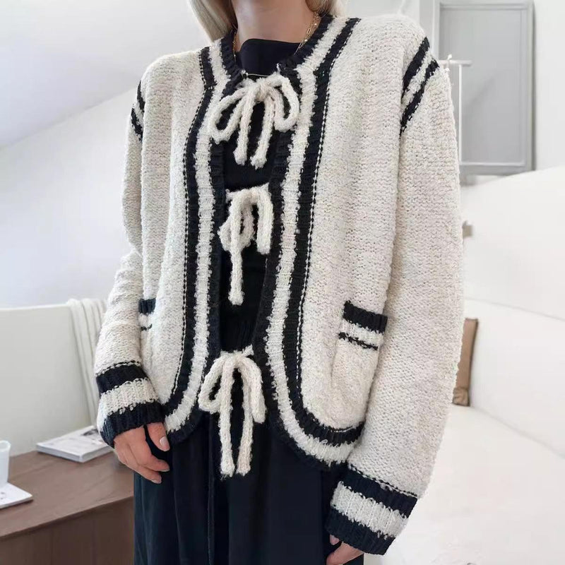 Knitted Lace-up Pocket Sweater Coat