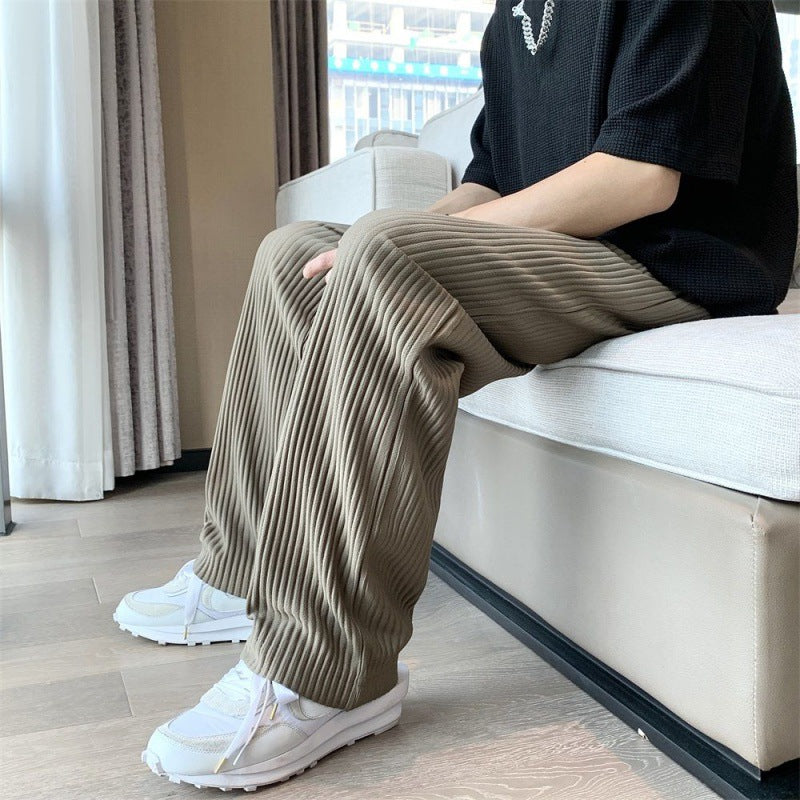 Texture Wide-leg Pants Vertical Stripes Men And Women Casual - WOMONA.COM