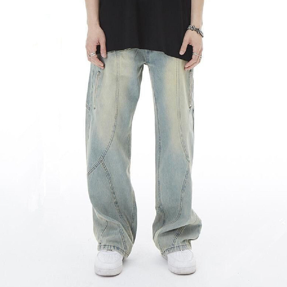 Women's vintage blue high-waist straight-leg jeans