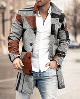 Fall Winter Men Woolen Stand Collar Mid-length Pocket Casual Coat