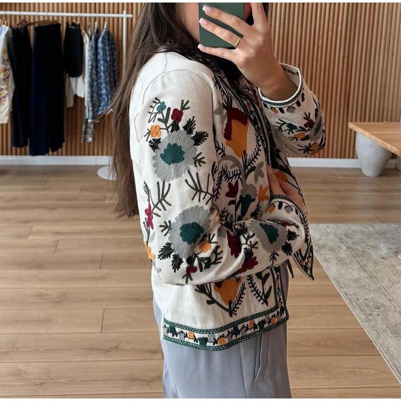 Round Neck Print Long Sleeves Jacket Coat