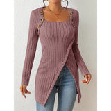 Woman Square-neck Off-shoulder Slit Sweater - WOMONA.COM