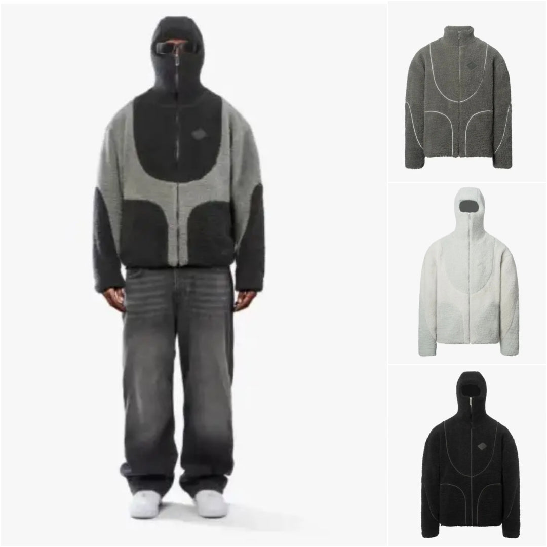 Men's black sherpa-look hooded zip sweatshirt jacket