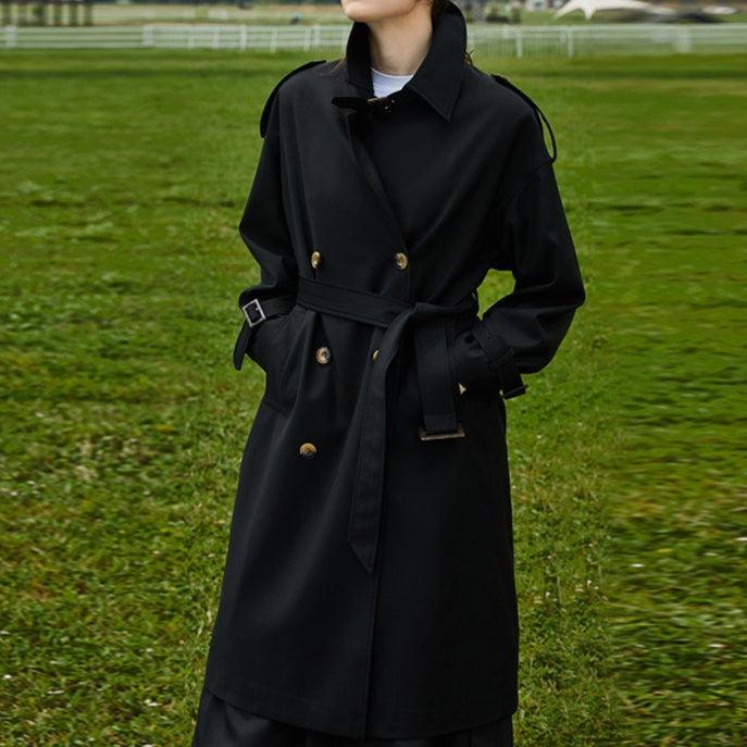 Women's Stand-Collar Double-Breasted Long Trench Coat