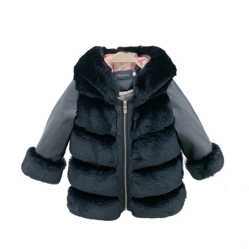 Children's Cotton Coat Rex Rabbit Hooded Faux Fur Coat - WOMONA.COM