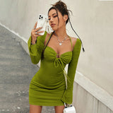 Women's Fashion Hollowed-out Tied Long Sleeves Hip Dress - WOMONA.COM