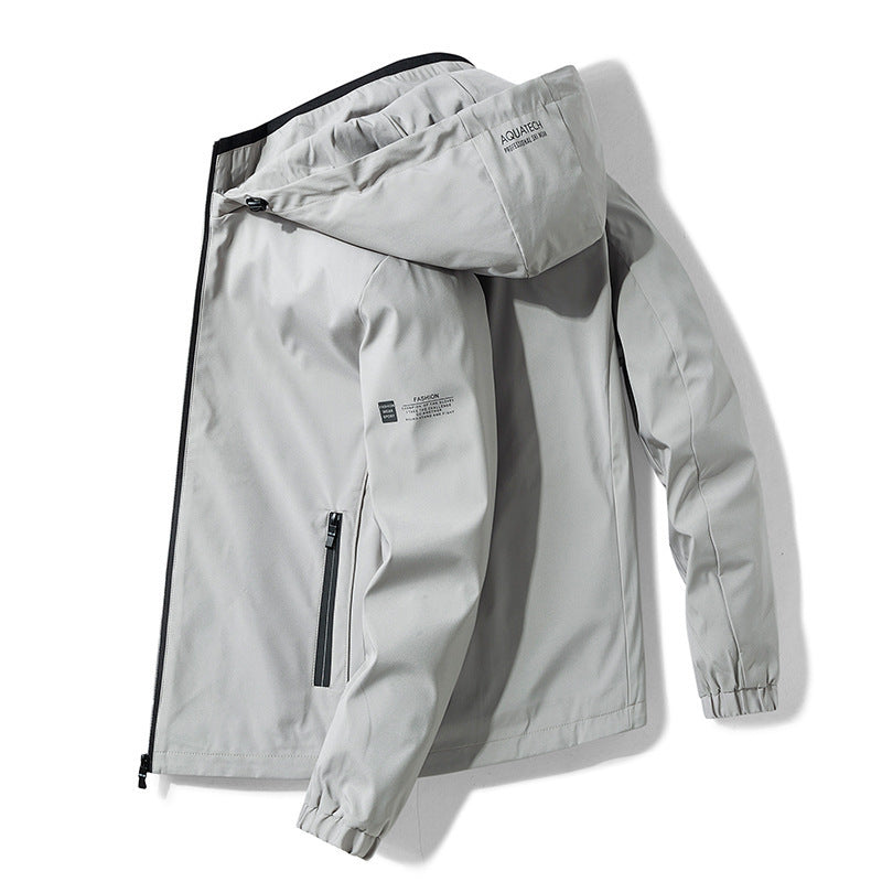 Men's slim fleece-lined thick winter jacket in light gray, black and dark blue – photo 1 of 8